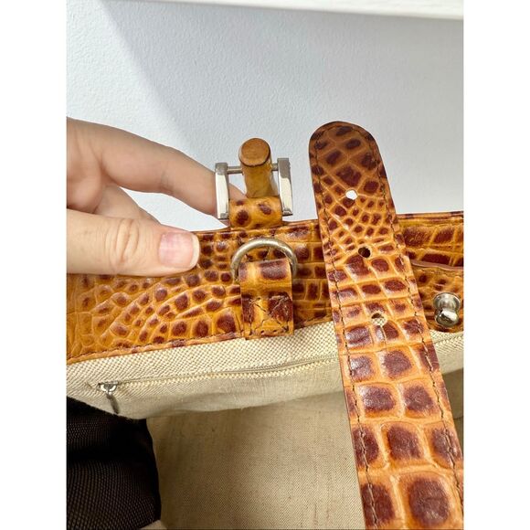 Eric Brand Brown Alligator Embossed Large Travel Tote Work Bag Bamboo Handle - Picture 9 of 12